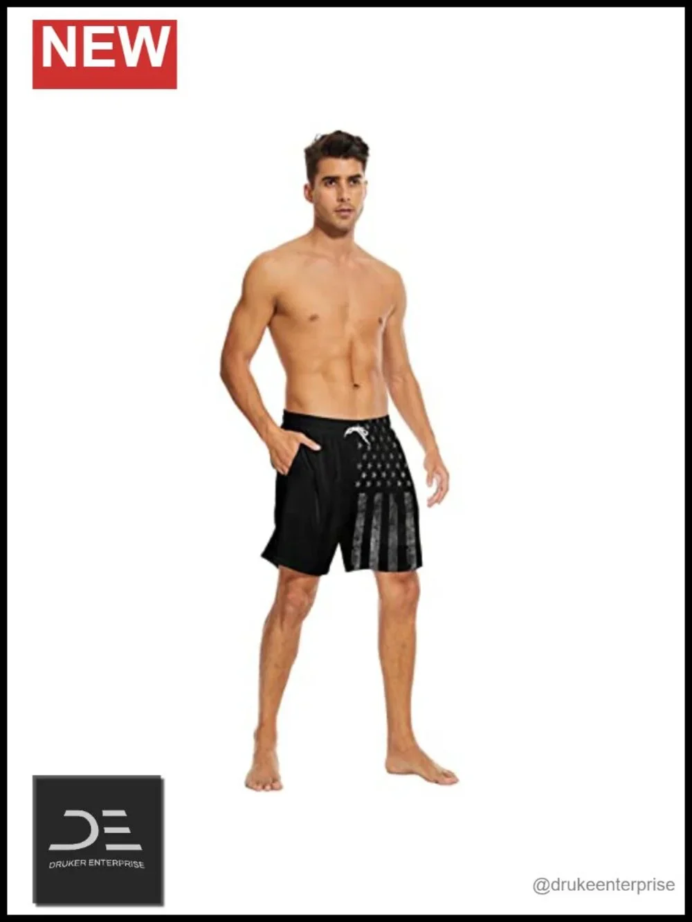Men's Swim Trunks with Compression Liner USA Flag Board Shorts 7